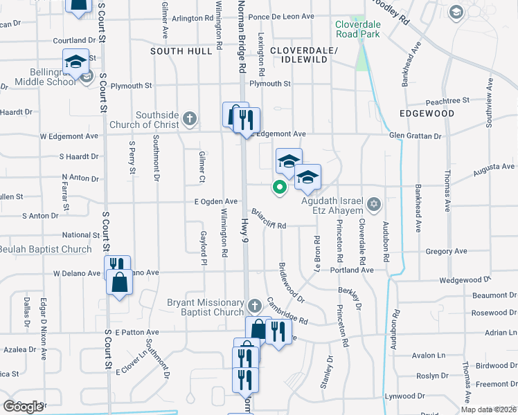 map of restaurants, bars, coffee shops, grocery stores, and more near 531 Briarcliff Road in Montgomery