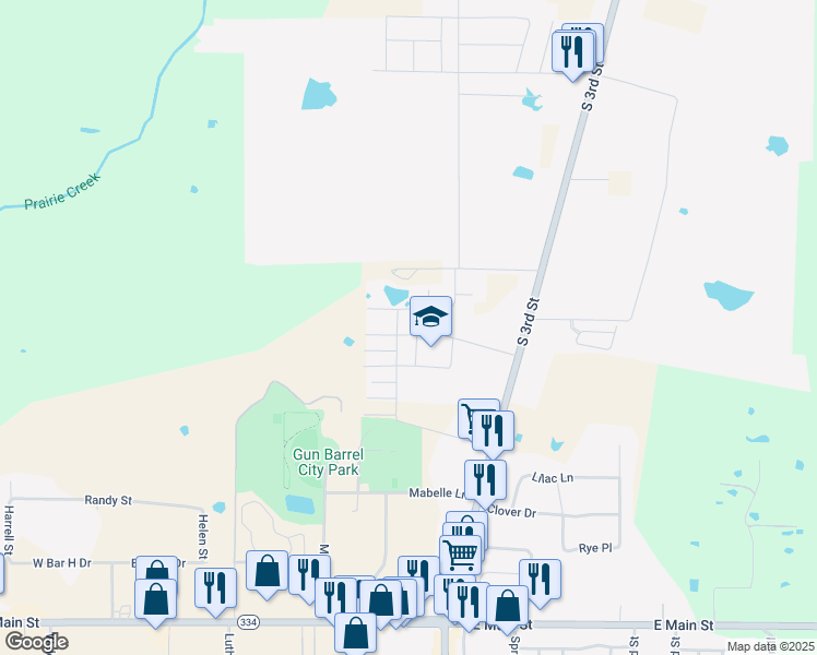 map of restaurants, bars, coffee shops, grocery stores, and more near 216 Paschall Road in Mabank
