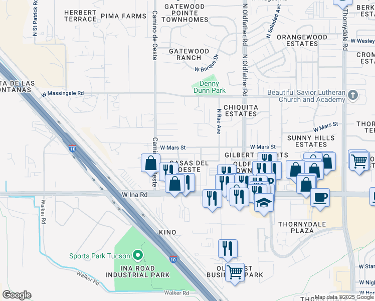 map of restaurants, bars, coffee shops, grocery stores, and more near 4401 West Calle Jocobo in Tucson