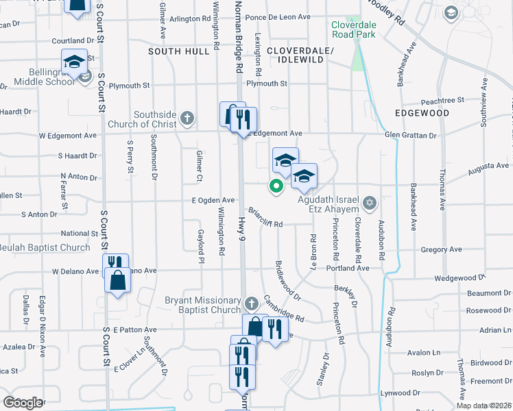 map of restaurants, bars, coffee shops, grocery stores, and more near 531 Briarcliff Road in Montgomery