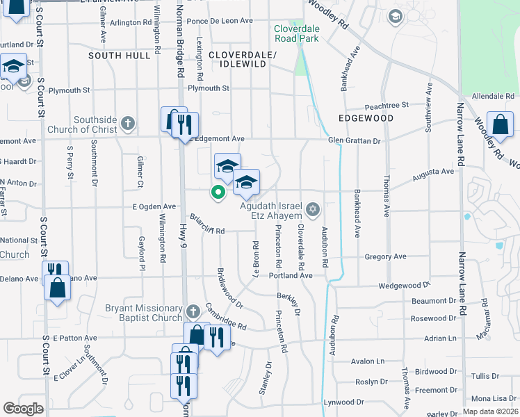 map of restaurants, bars, coffee shops, grocery stores, and more near 3443 Le Bron Road in Montgomery
