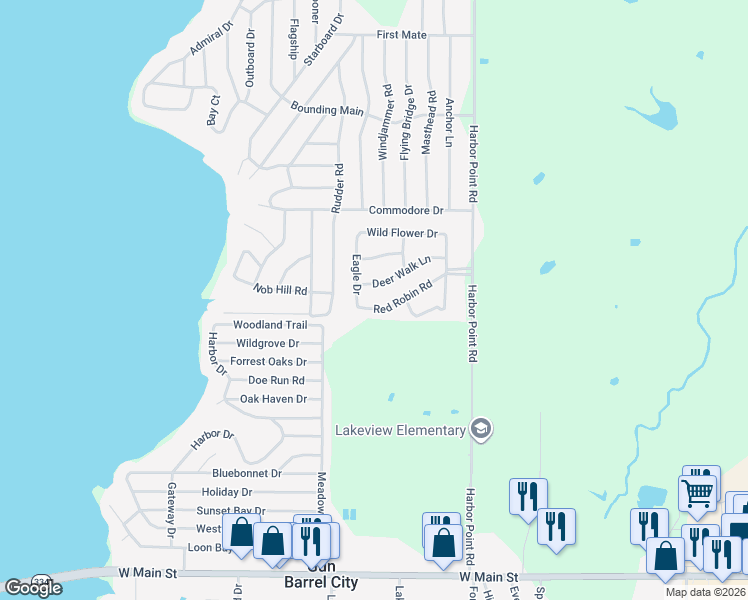 map of restaurants, bars, coffee shops, grocery stores, and more near 113 Eagle Drive in Gun Barrel City
