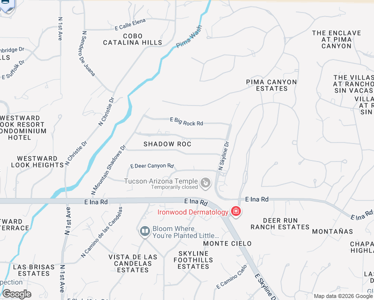 map of restaurants, bars, coffee shops, grocery stores, and more near 1502 East Moonridge Road in Tucson
