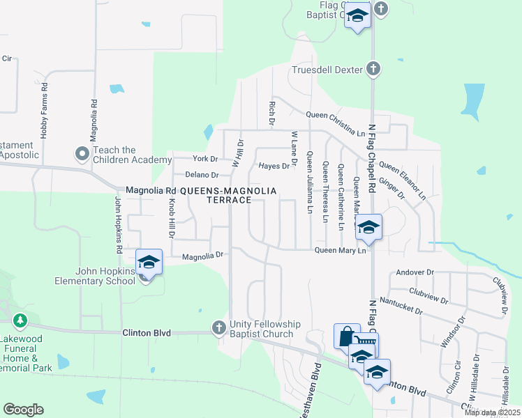 map of restaurants, bars, coffee shops, grocery stores, and more near 349 Queen Isabella Lane in Jackson