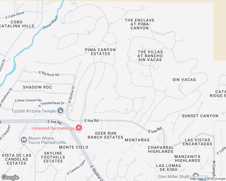map of restaurants, bars, coffee shops, grocery stores, and more near 7401 North Mystic Canyon Drive in Tucson