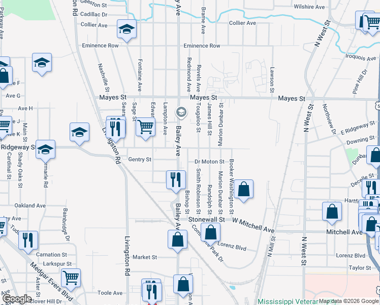 map of restaurants, bars, coffee shops, grocery stores, and more near 3032 Bishop Avenue in Jackson