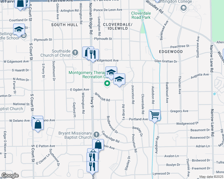 map of restaurants, bars, coffee shops, grocery stores, and more near 630 Augusta Avenue in Montgomery