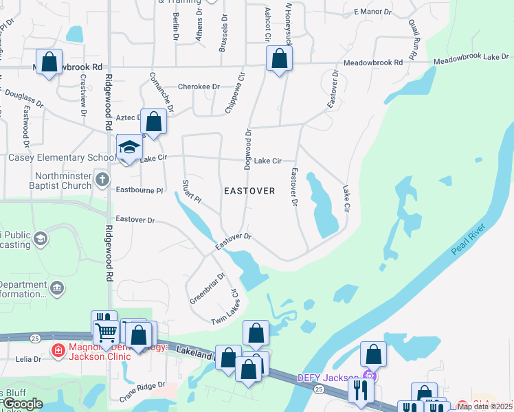 map of restaurants, bars, coffee shops, grocery stores, and more near 3978 Dogwood Drive in Jackson