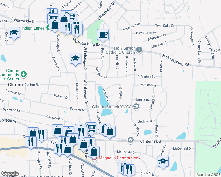 map of restaurants, bars, coffee shops, grocery stores, and more near 108 Murial Street in Clinton