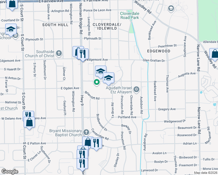 map of restaurants, bars, coffee shops, grocery stores, and more near 3444 Le Bron Road in Montgomery