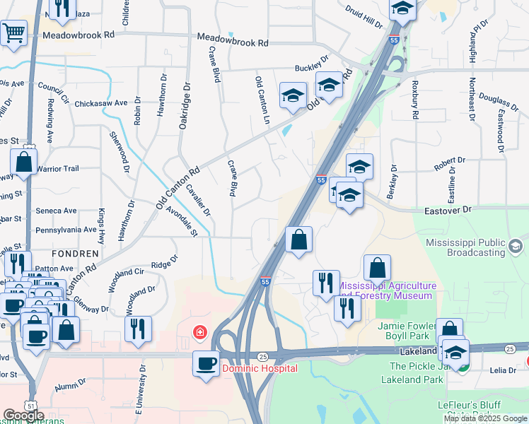 map of restaurants, bars, coffee shops, grocery stores, and more near 3937 Nassau Street in Jackson