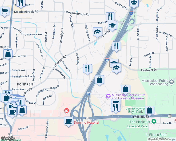 map of restaurants, bars, coffee shops, grocery stores, and more near 3937 Nassau Street in Jackson