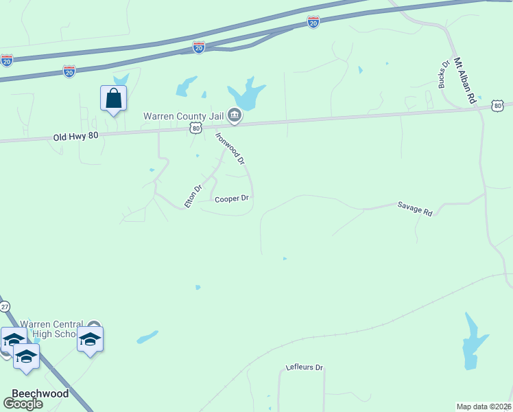 map of restaurants, bars, coffee shops, grocery stores, and more near 260 Ironwood Drive in Vicksburg