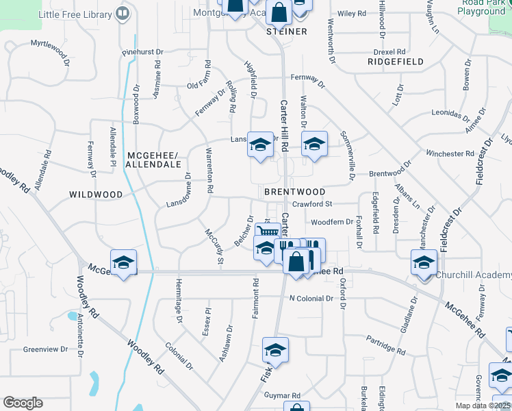 map of restaurants, bars, coffee shops, grocery stores, and more near 2827-2831 Crawford Street in Montgomery