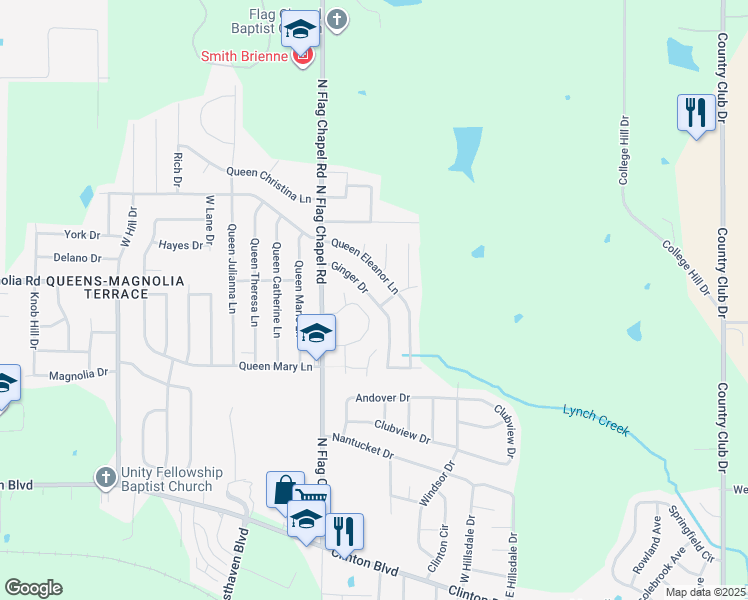 map of restaurants, bars, coffee shops, grocery stores, and more near 5213 Ginger Drive in Jackson