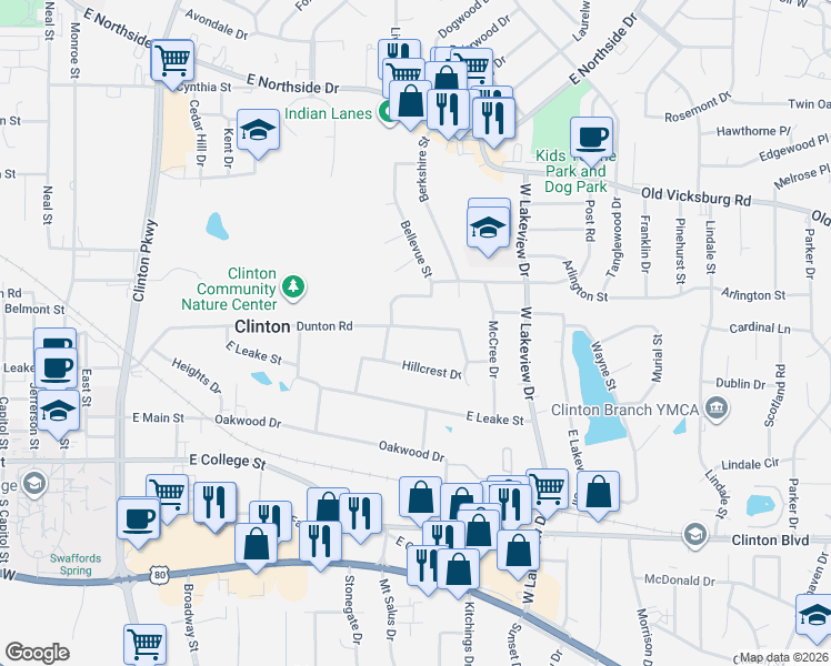 map of restaurants, bars, coffee shops, grocery stores, and more near 804 Dunton Road in Clinton