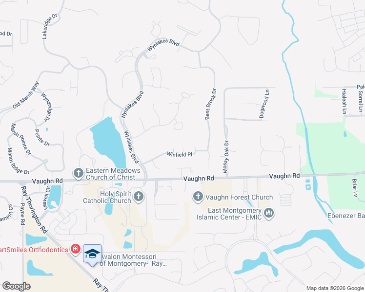 map of restaurants, bars, coffee shops, grocery stores, and more near 9483 Winfield Place in Montgomery