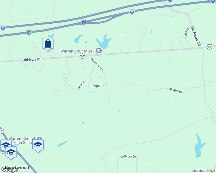 map of restaurants, bars, coffee shops, grocery stores, and more near 260 Ironwood Drive in Vicksburg