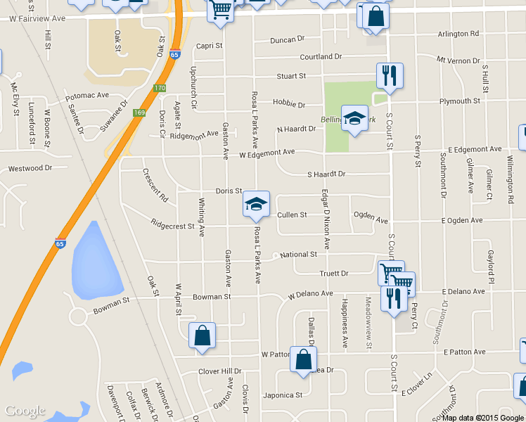 map of restaurants, bars, coffee shops, grocery stores, and more near 3525 Rosa L Parks Avenue in Montgomery
