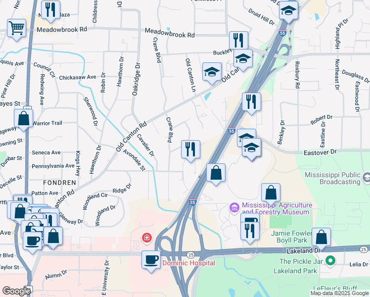 map of restaurants, bars, coffee shops, grocery stores, and more near 3937 Nassau Street in Jackson
