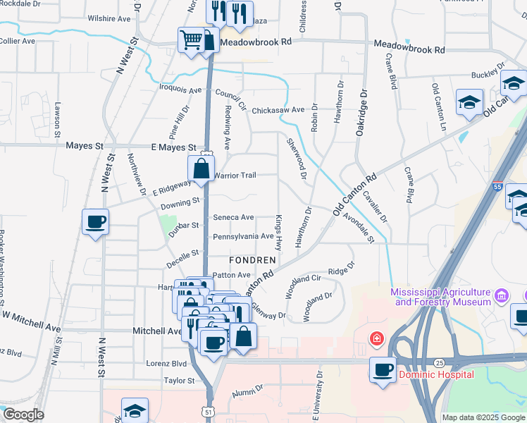 map of restaurants, bars, coffee shops, grocery stores, and more near 706 Seneca Ave in Jackson