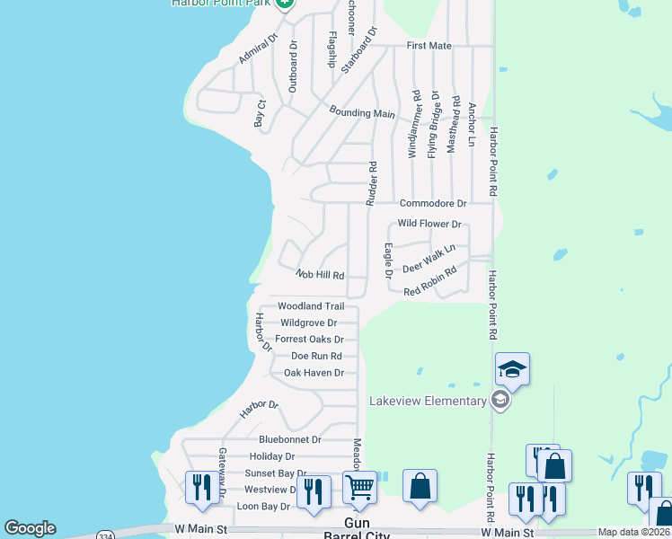 map of restaurants, bars, coffee shops, grocery stores, and more near 216 Nob Hill Road in Gun Barrel City