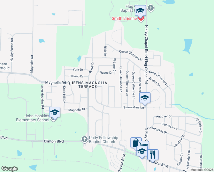 map of restaurants, bars, coffee shops, grocery stores, and more near 405 Queen Margaret Lane in Jackson