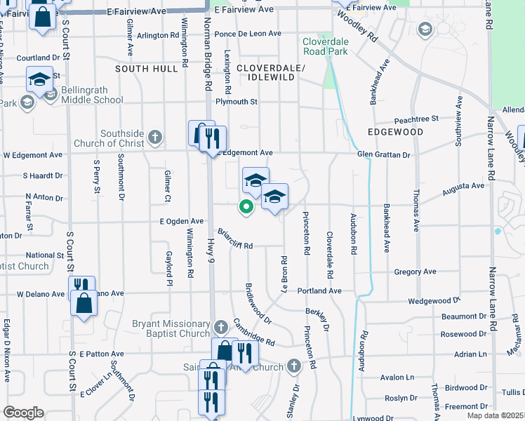 map of restaurants, bars, coffee shops, grocery stores, and more near 630 Augusta Avenue in Montgomery
