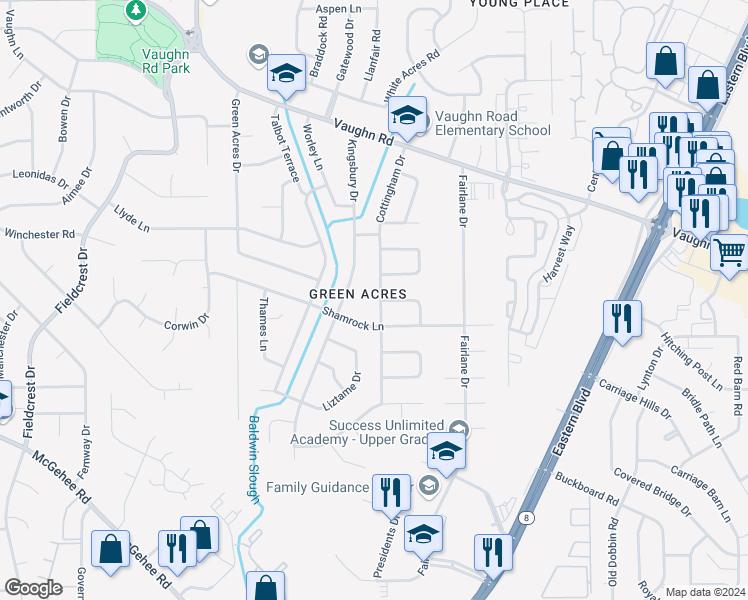 map of restaurants, bars, coffee shops, grocery stores, and more near 2118 Cottingham Drive in Montgomery