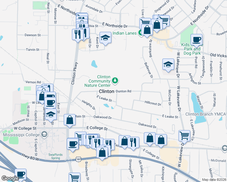 map of restaurants, bars, coffee shops, grocery stores, and more near 617 Dunton Road in Clinton