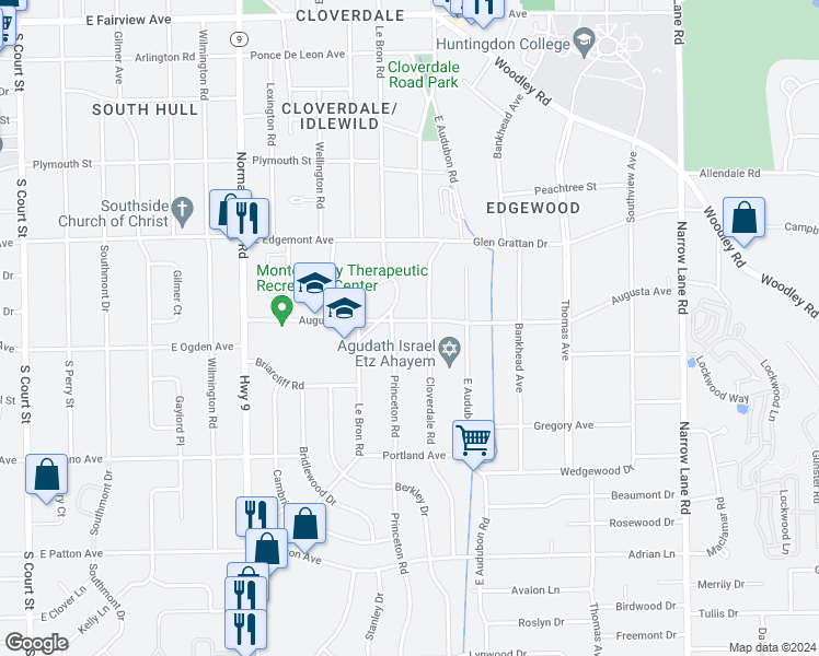 map of restaurants, bars, coffee shops, grocery stores, and more near 850 Augusta Avenue in Montgomery
