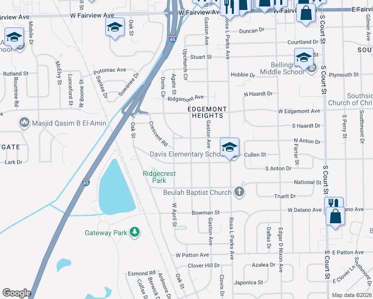 map of restaurants, bars, coffee shops, grocery stores, and more near 3543 West April Street in Montgomery