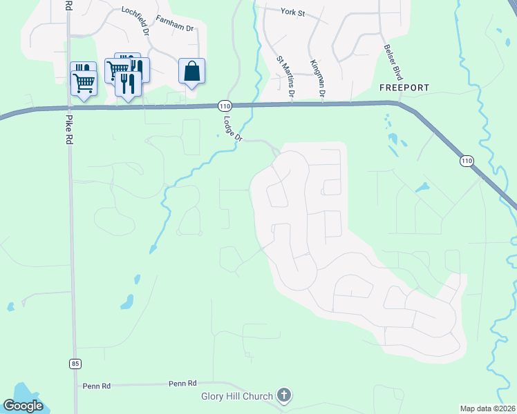 map of restaurants, bars, coffee shops, grocery stores, and more near 9019 Crescent Lodge Drive in Pike Road