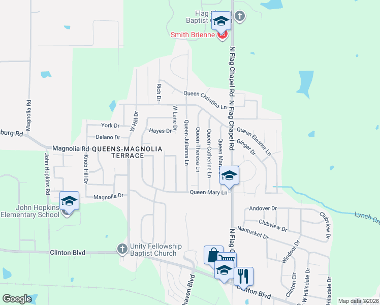 map of restaurants, bars, coffee shops, grocery stores, and more near 370 Queen Theresa Lane in Jackson