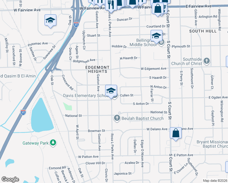 map of restaurants, bars, coffee shops, grocery stores, and more near 3525 Rosa L Parks Avenue in Montgomery