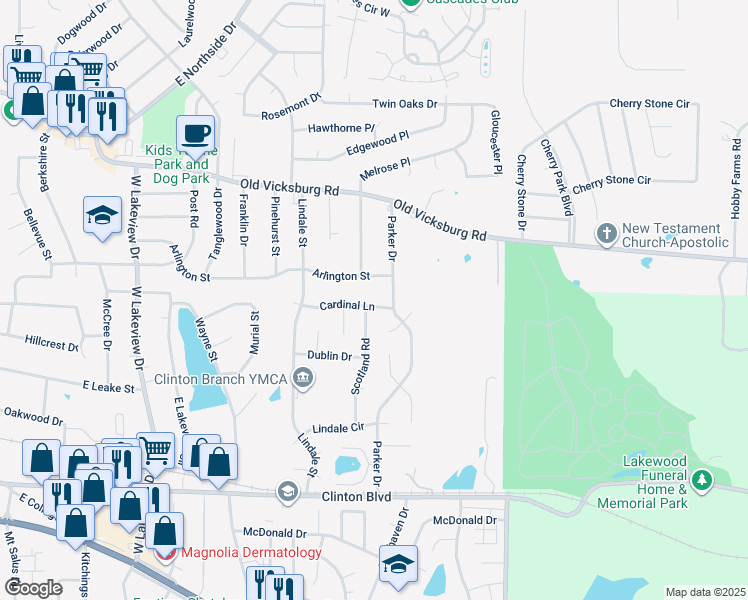 map of restaurants, bars, coffee shops, grocery stores, and more near 308 Cardinal Lane in Clinton