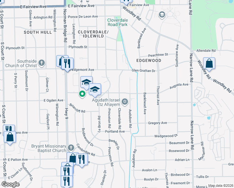map of restaurants, bars, coffee shops, grocery stores, and more near 3503 Cloverdale Road in Montgomery