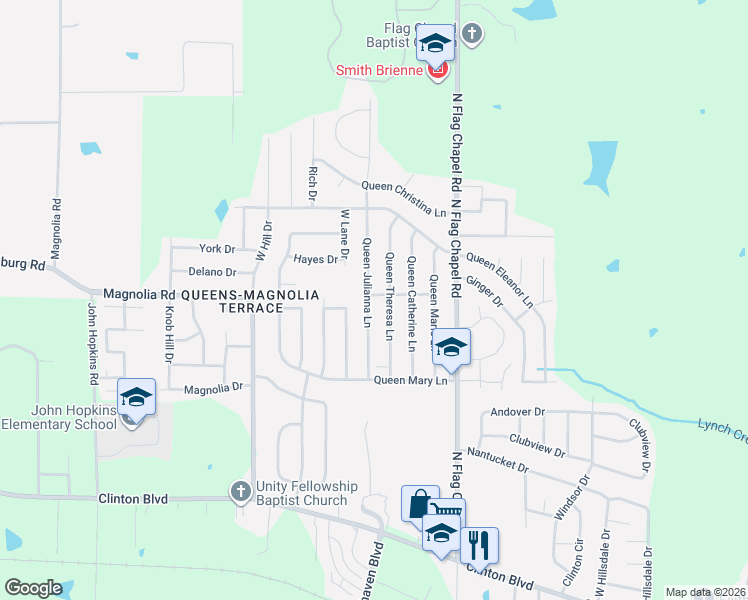 map of restaurants, bars, coffee shops, grocery stores, and more near 370 Queen Theresa Lane in Jackson