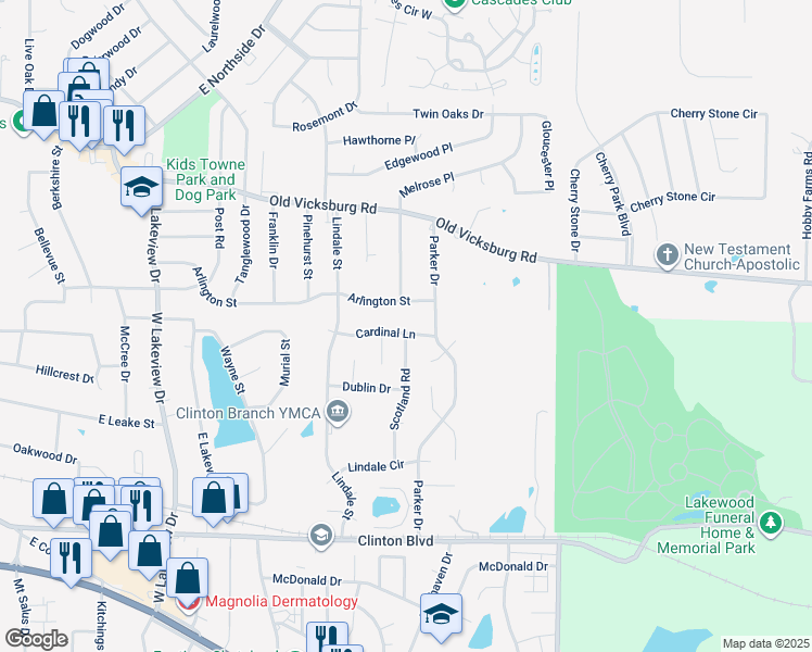 map of restaurants, bars, coffee shops, grocery stores, and more near 308 Cardinal Lane in Clinton