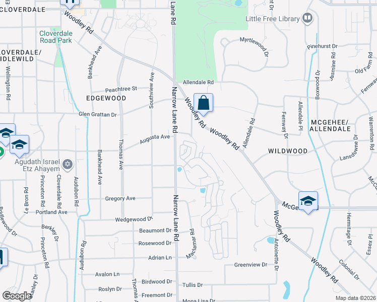 map of restaurants, bars, coffee shops, grocery stores, and more near 3508 Lockwood Lane in Montgomery