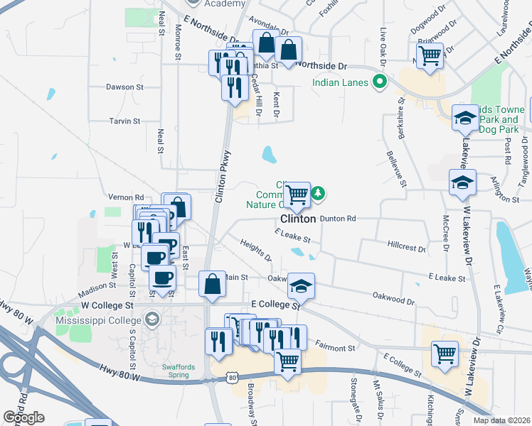 map of restaurants, bars, coffee shops, grocery stores, and more near 510 Dunton Road in Clinton