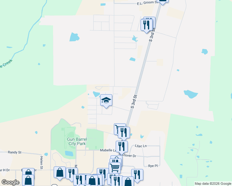 map of restaurants, bars, coffee shops, grocery stores, and more near 204 Pachall Boulevard in Mabank