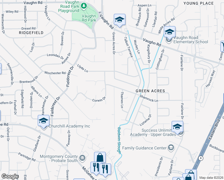 map of restaurants, bars, coffee shops, grocery stores, and more near 2204 Semaht Drive in Montgomery