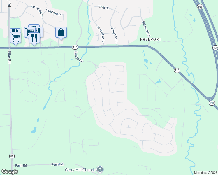 map of restaurants, bars, coffee shops, grocery stores, and more near 9349 Crescent Lodge Drive in Pike Road