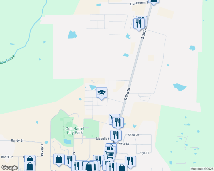map of restaurants, bars, coffee shops, grocery stores, and more near 204 Pachall Boulevard in Mabank