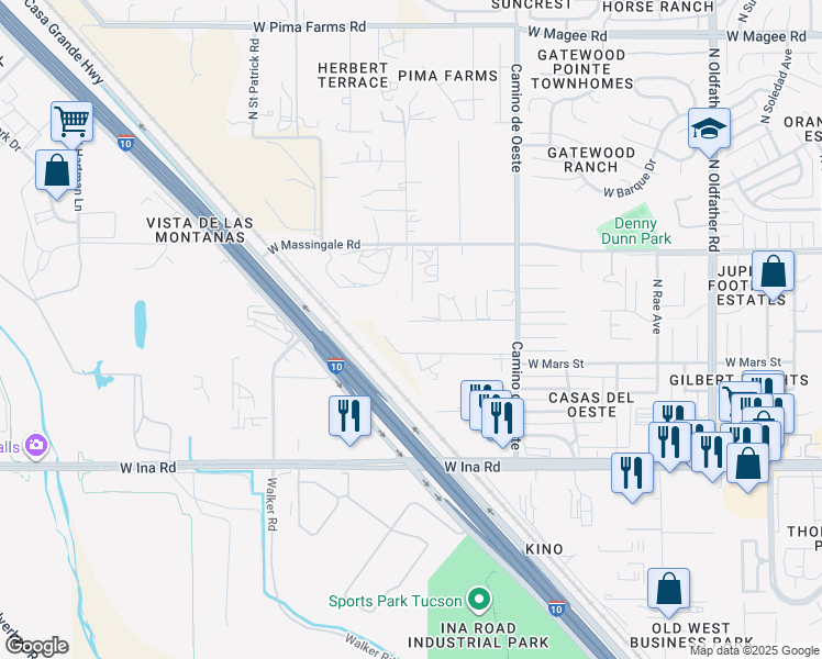 map of restaurants, bars, coffee shops, grocery stores, and more near 4800 West Mars Street in Tucson