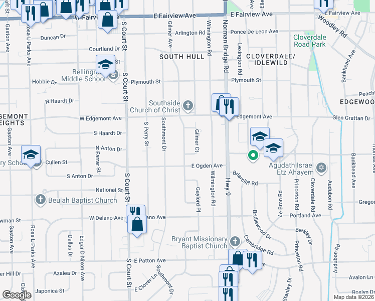map of restaurants, bars, coffee shops, grocery stores, and more near 3475 Gilmer Court in Montgomery