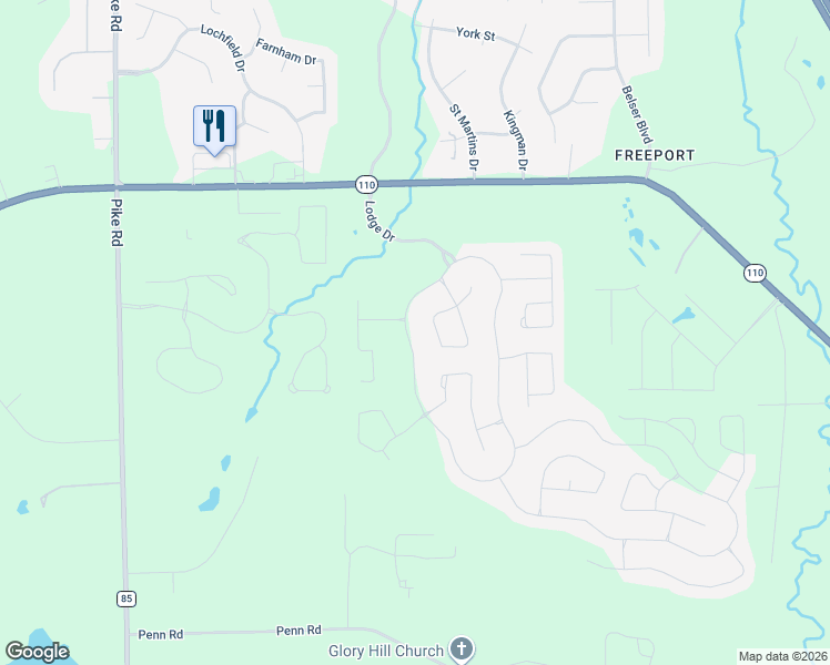 map of restaurants, bars, coffee shops, grocery stores, and more near 9019 Crescent Lodge Drive in Pike Road