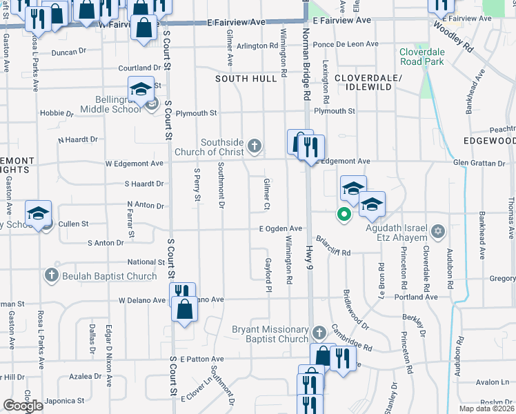 map of restaurants, bars, coffee shops, grocery stores, and more near 3475 Gilmer Court in Montgomery