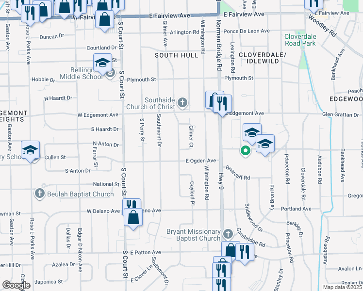 map of restaurants, bars, coffee shops, grocery stores, and more near 3475 Gilmer Court in Montgomery